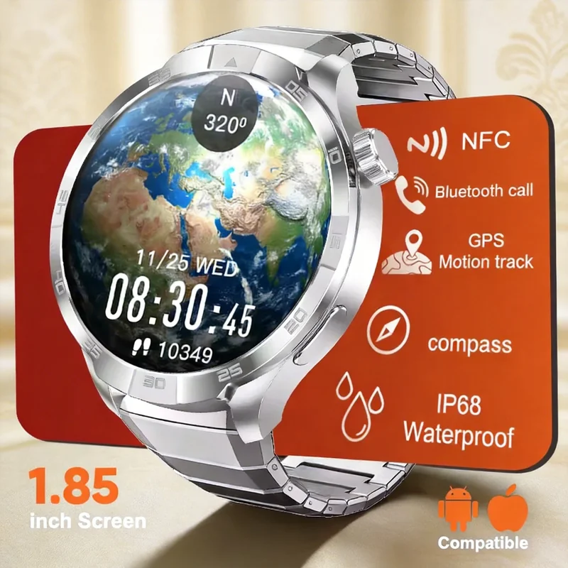 

New NFC Smart Watch Men AMOLED 360*360 HD Screen GPS Sports Heart Rate Bluetooth Call Business Man SmartWatch For Android IOS