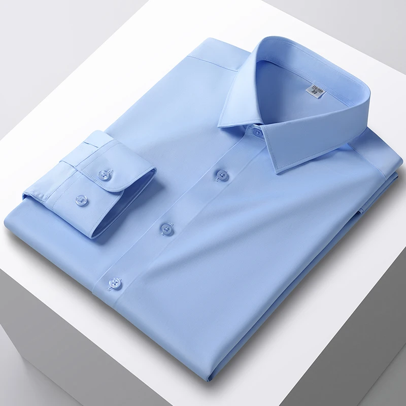 2024 Frühling Männer lässig nicht eiserne Seide stehen solide Collor weiß-grün Komfort Business Langarm Bluse Slim Fit Shirts 4xl-5xl