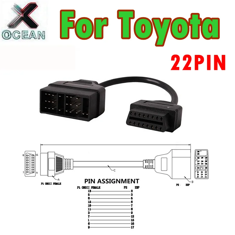 

High Quality For Toyota 22Pin OBD Connector OBD2 Diagnostic Cable 22 Pin to 16 Pin OBD1 OBD2 16Pin Female Connect Cable