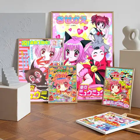 โตเกียว มิว มิวอะนิเมะโปสเตอร์ศิลปะแบบมีกาวในตัวสติกเกอร์กระดาษขาว DIY ห้องบาร์คาเฟ่ตกแต่งผนัง