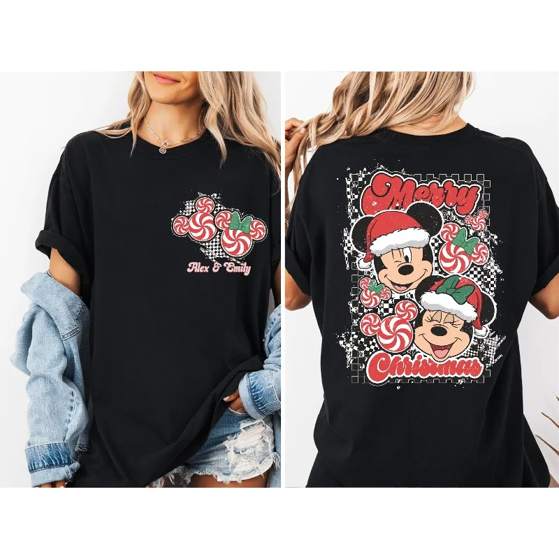 Merry Christmas Mickey and Minnie Mint Candy Shirts, Disney Christmas Sweatshirts, Christmas Couple Candy T-shirts