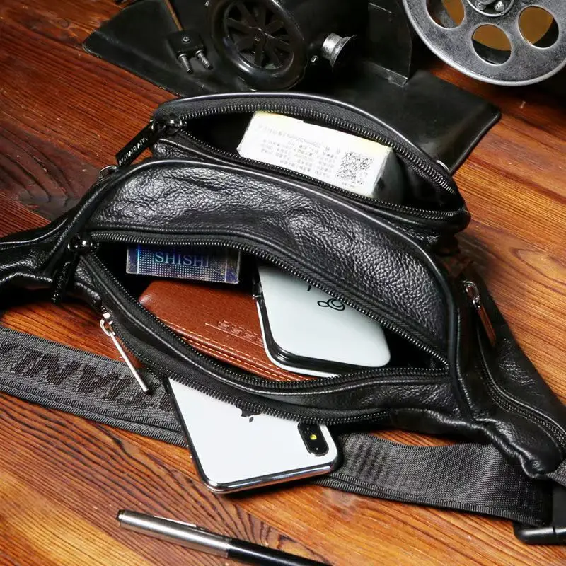 Top Grade Leather Waist Bag 2026 New Men Fanny Pack Purse Designer Running Fitness Belt bag Phone Pack Male Crossbody Chest Bags