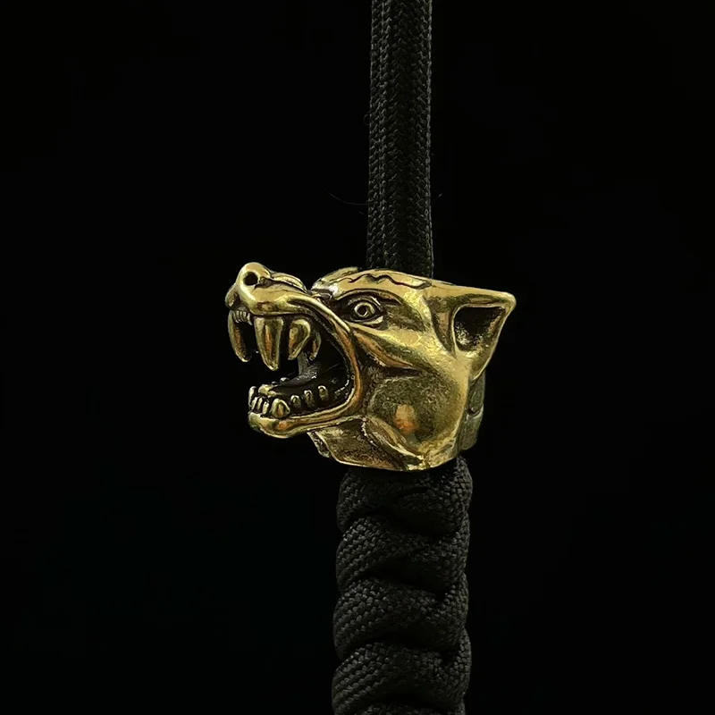 Animal Wolf Warriors Head Sculpture Brass Paracord Bead DIY Handmade Lanyard Pendant Jewelry Accessories EDC Outdoor Tool Charms