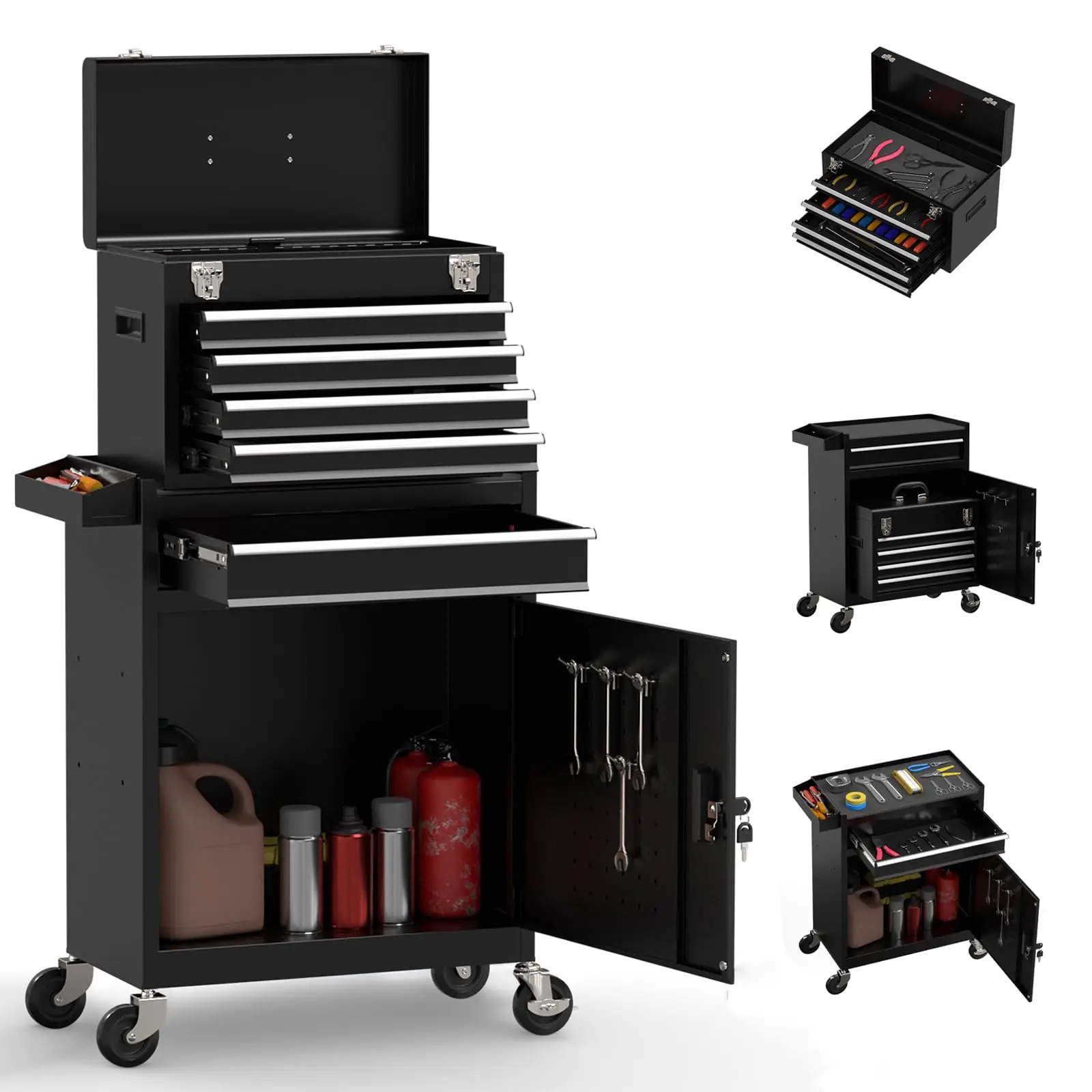 5-Drawer High Capacity Rolling Tool Chest, Removable Toolbox on Wheels Organizers, Lockable Tool Box Tool Storage