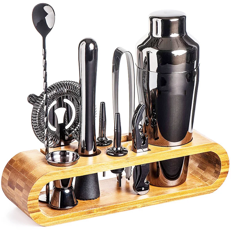 Mixology Bartender Kit: 10-Piece Bar Tool Set with Stylish Bamboo Stand | Perfect Home Bartending Kit