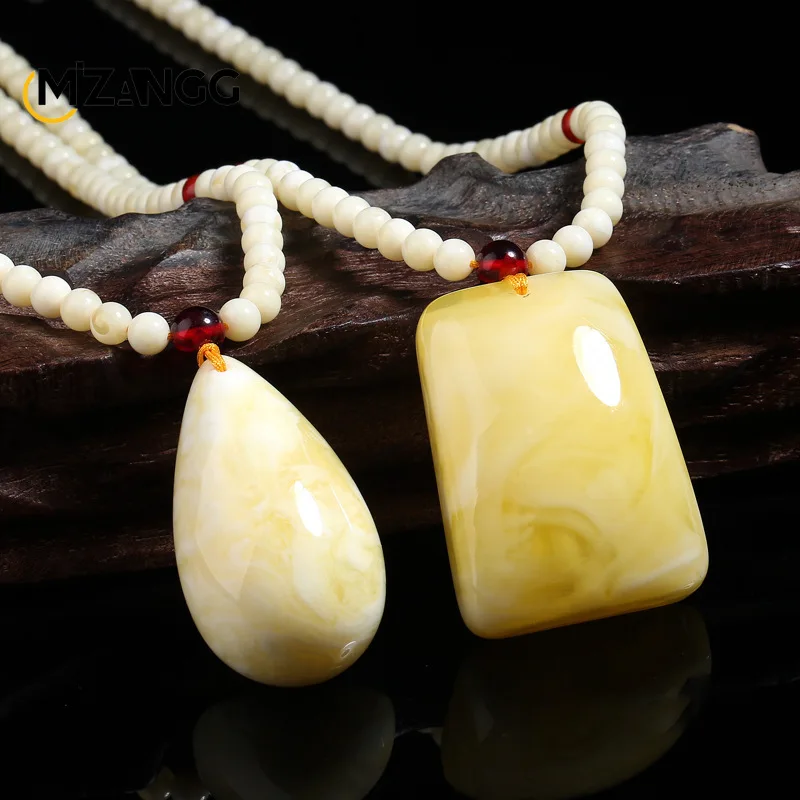 

New White Beeswax Drops Pendant Amber Long Ping An Brand Necklace Sweater Chain Fashion Luxury Gem Male and Female Mascots