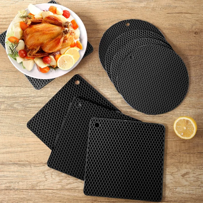 1PCS Silicone Honeycomb Placemat Silicone Heat-Resistant Table Mat Round And Square  Coaster Non-slip Kitchen Pot Bowl Mat