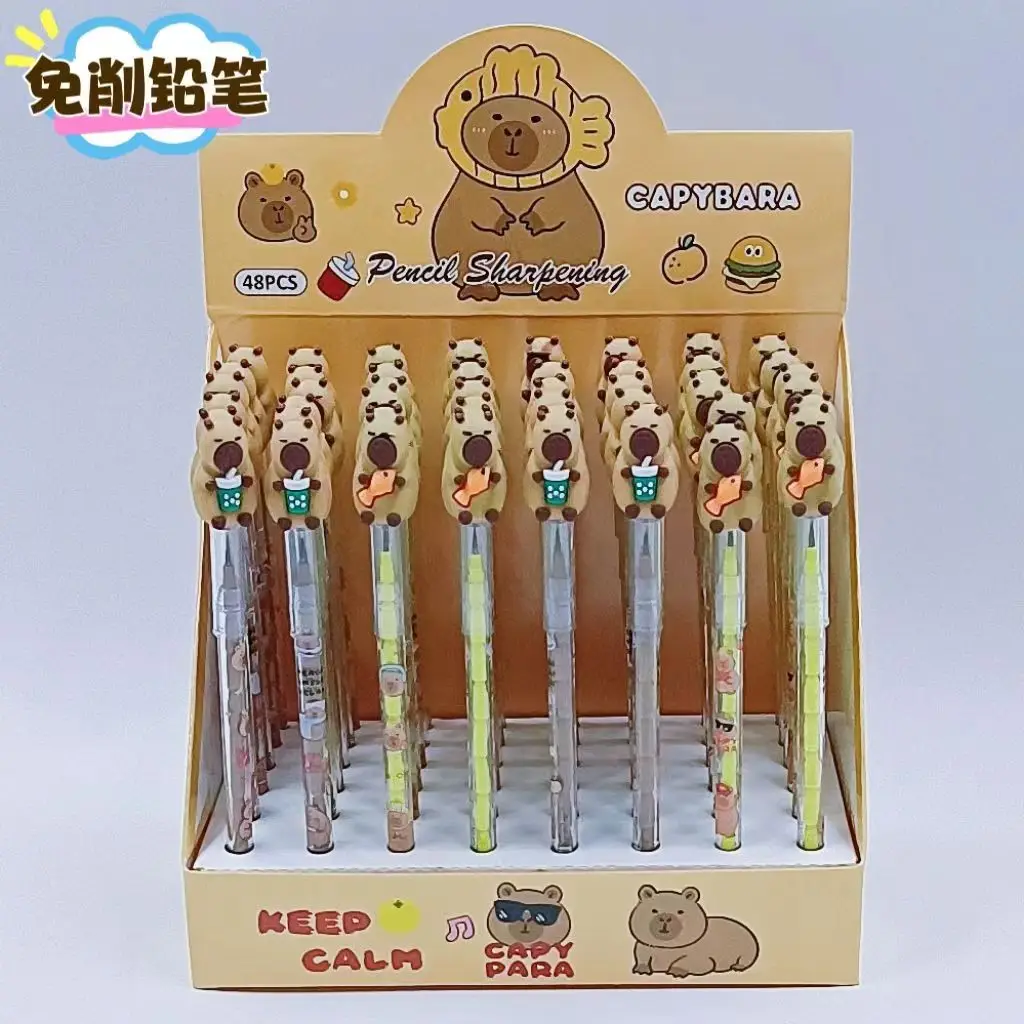 2Pcs/Set Capybara Cute Cartoon Non-sharpening Pencils Pen Cap HB Lead Students Writing Pens Pencil birthday gift