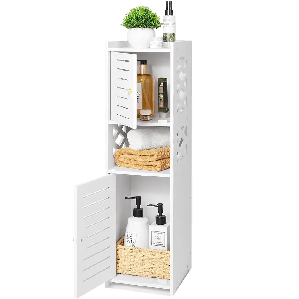 

Bathroom Cabinet, Freestanding Weatherproof Cabinets With Double Door And 3 Tier Shelf, Small Bathroom Storage Cabinet For