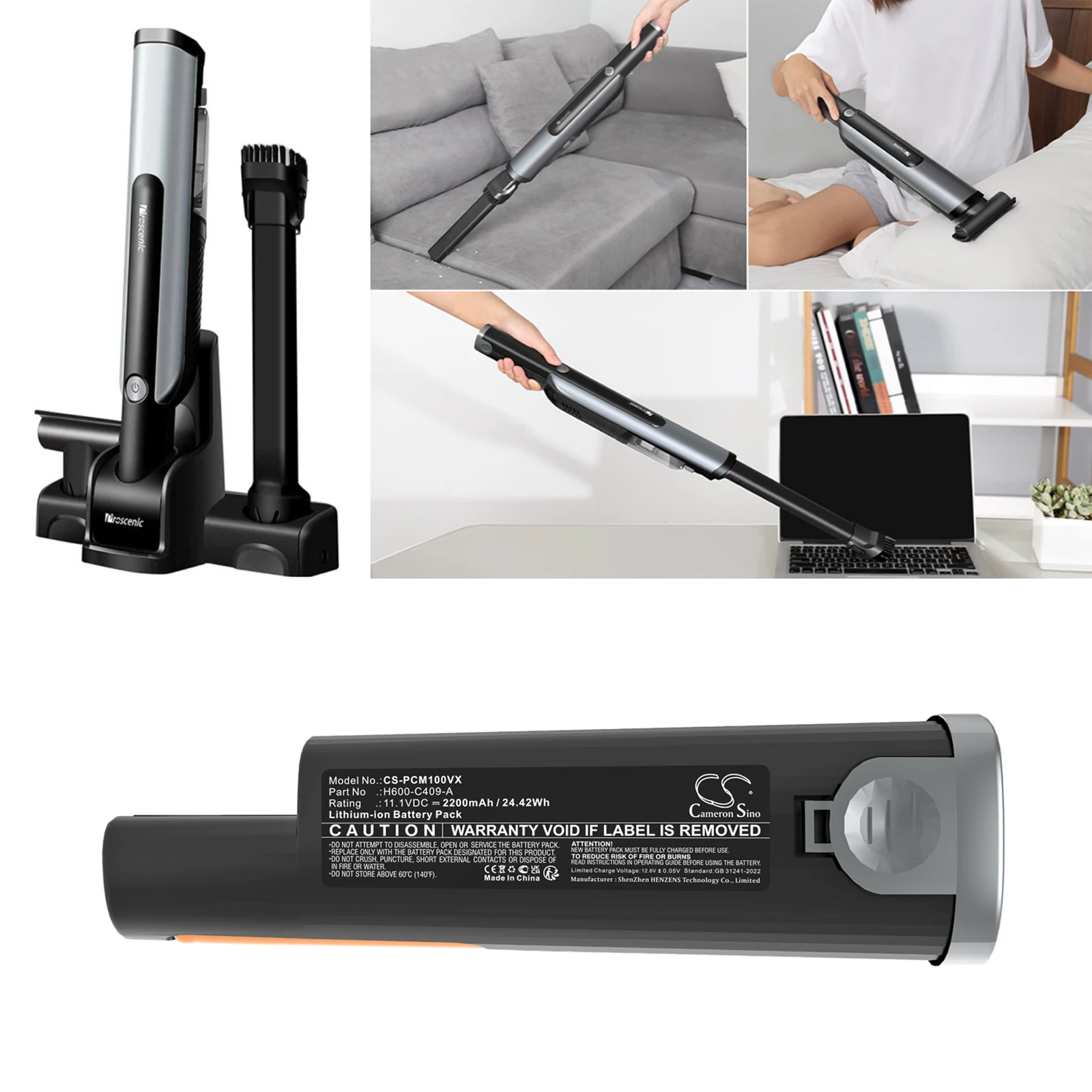CS Replacement Battery for Proscenic,ROBIT S1,S1 Handheld Vacuum PN:H600-C409-A 2200mAh / 24.42Wh