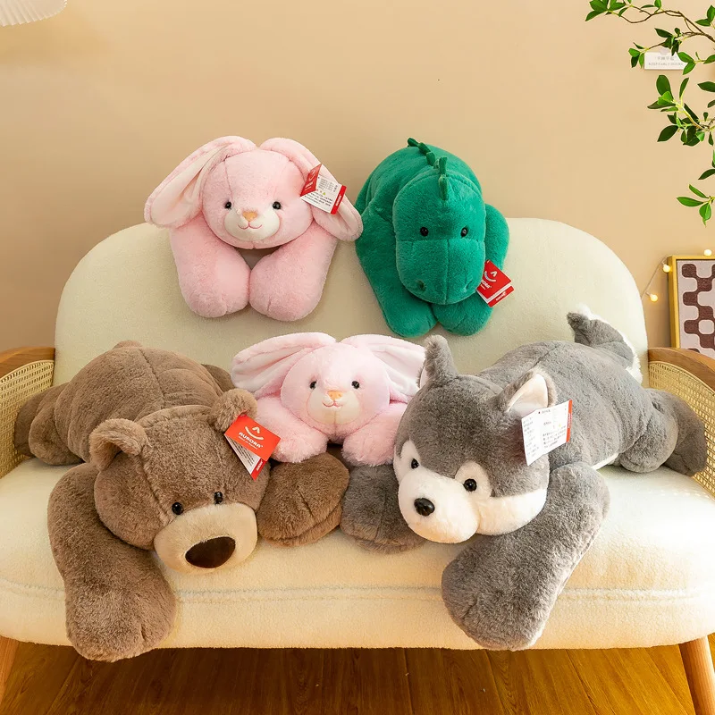 Calmante brinquedo de dormir travesseiros almofada macia husky porco urso dinossauro boneca sofá cama almofada presente aniversário menina brinquedos para animais de estimação