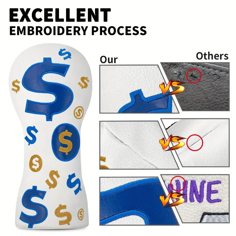 Golf Club Head Cover with Dollar Symbol ($) Design - Scratch & Impact Protection, Compatible with 1-Wood, 3/5-Wood, UT Woods