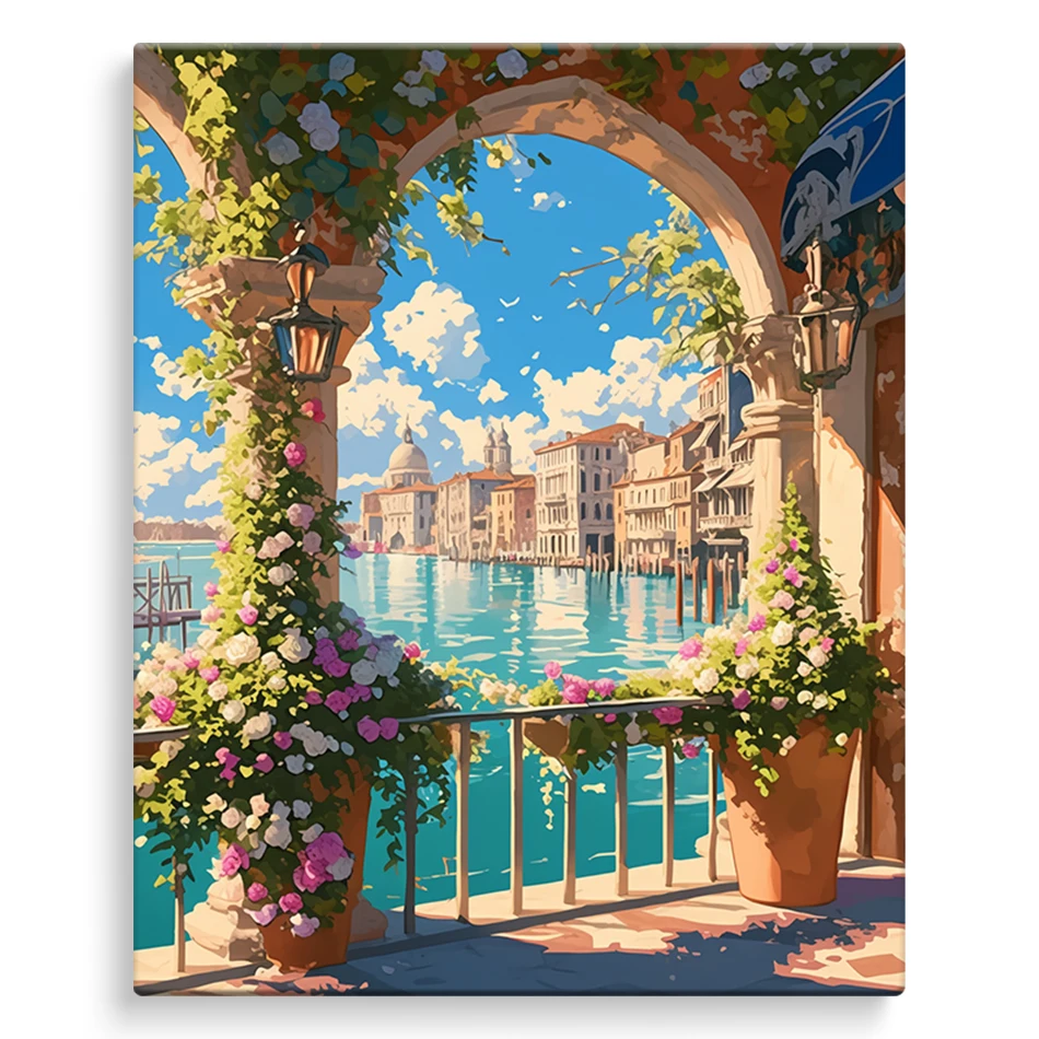

SDOYUNO Painting By Numbers Oil Art Landscape Seaside balcony scenery Acrylic Paints Handpainted Kits Digital oil paintings Set