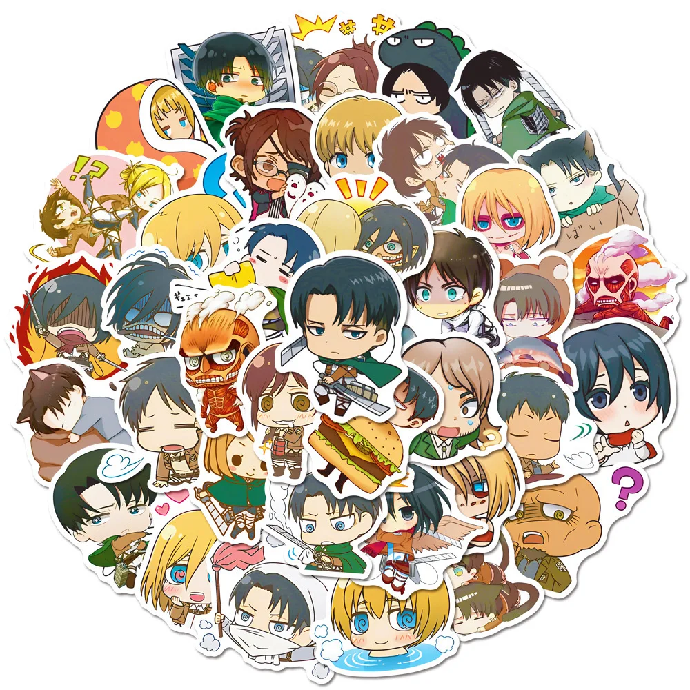 50 PCS Attack On Titan Kawaii Anime Stickers For Laptop Wall Decals Gift Waterproof Removable