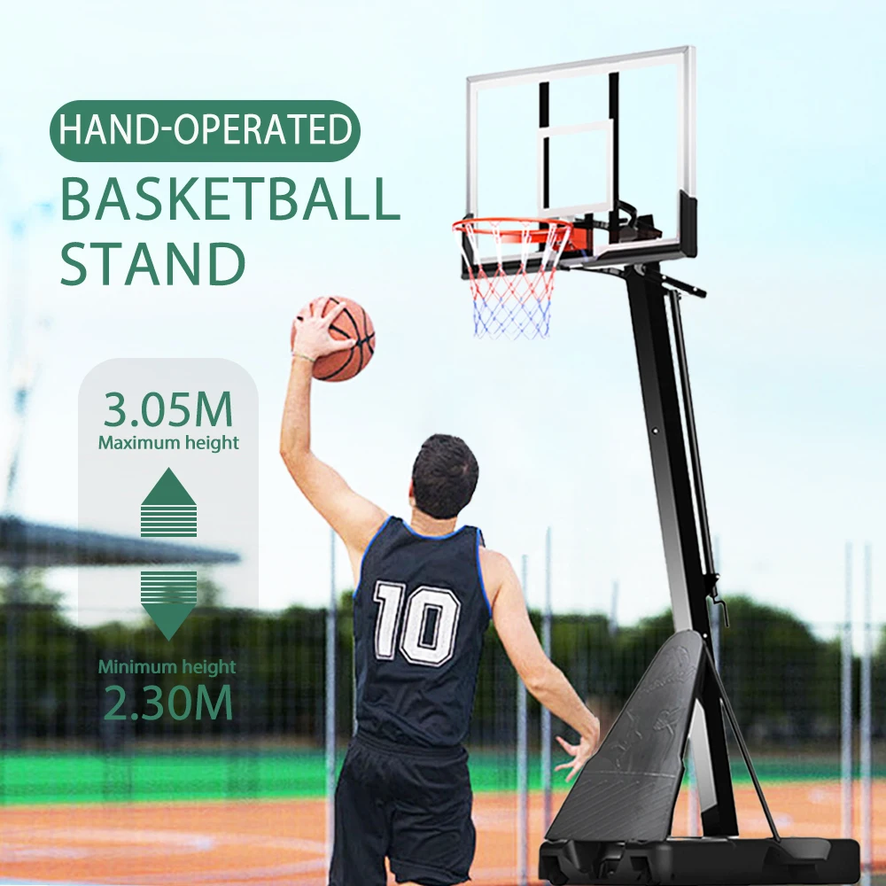 조절 가능한 휴대용 야외 농구대, 강화 유리 백보드 및 림 포함, PC 또는 농구 선수용