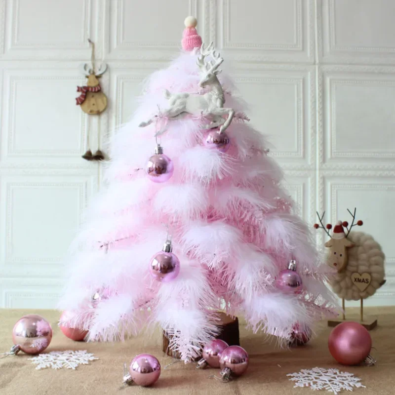 Mini Feather Girl DIY Gift Christmas Decorations for Home 45cm Pink Christmas Tree Romatic Gift