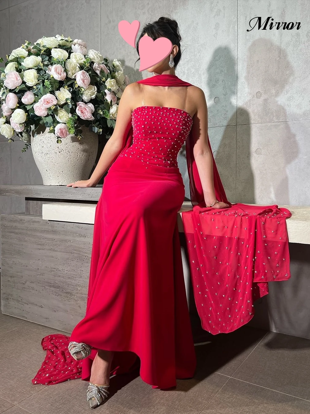 Mirror Dress Elegant Vintage Sweet Sexy Red Crystal Beading Ribbon Customize Formal Occasion Prom Dress Evening Party Gowns