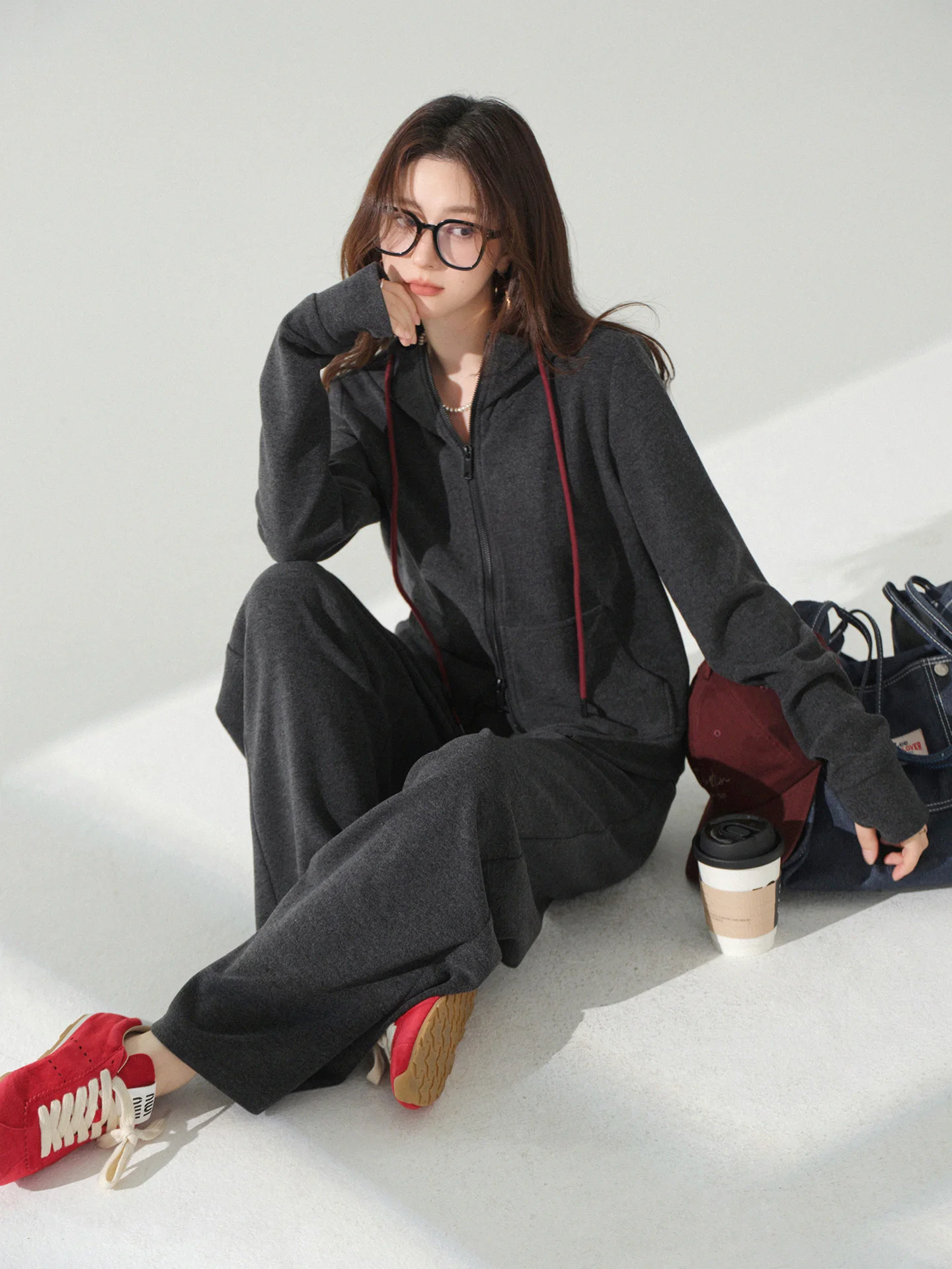 Two Piece Tracksuit Set Casual Zip Up Hoodie and Elastic Waist Wide Leg Pants Women Soft Stretchy Sportswear Outfit for Daily