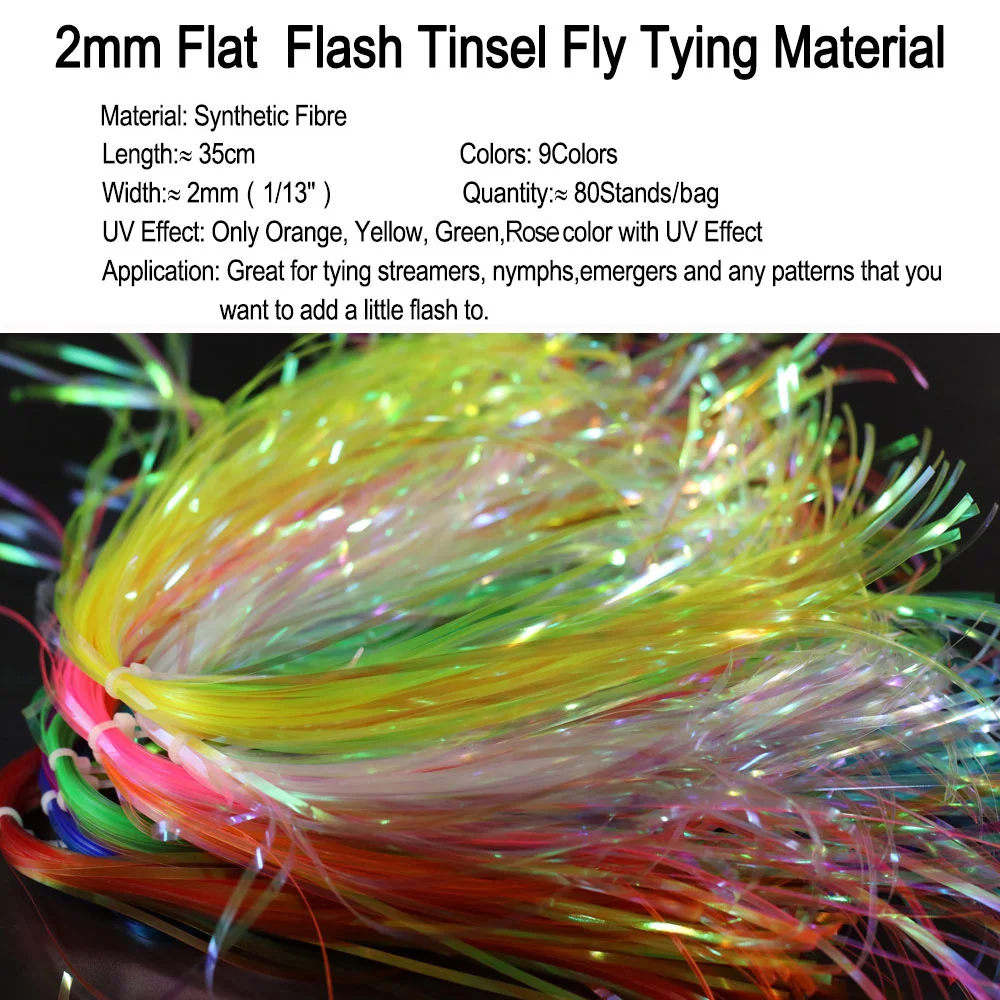 3 Packungen 2mm Flashabou Ice Wing Fiber Flaches Perlglanz-Kristall-Flash-Tinsel Synthetisches Fliegenbindematerial für Angelköder & Nymphen – Detail 2