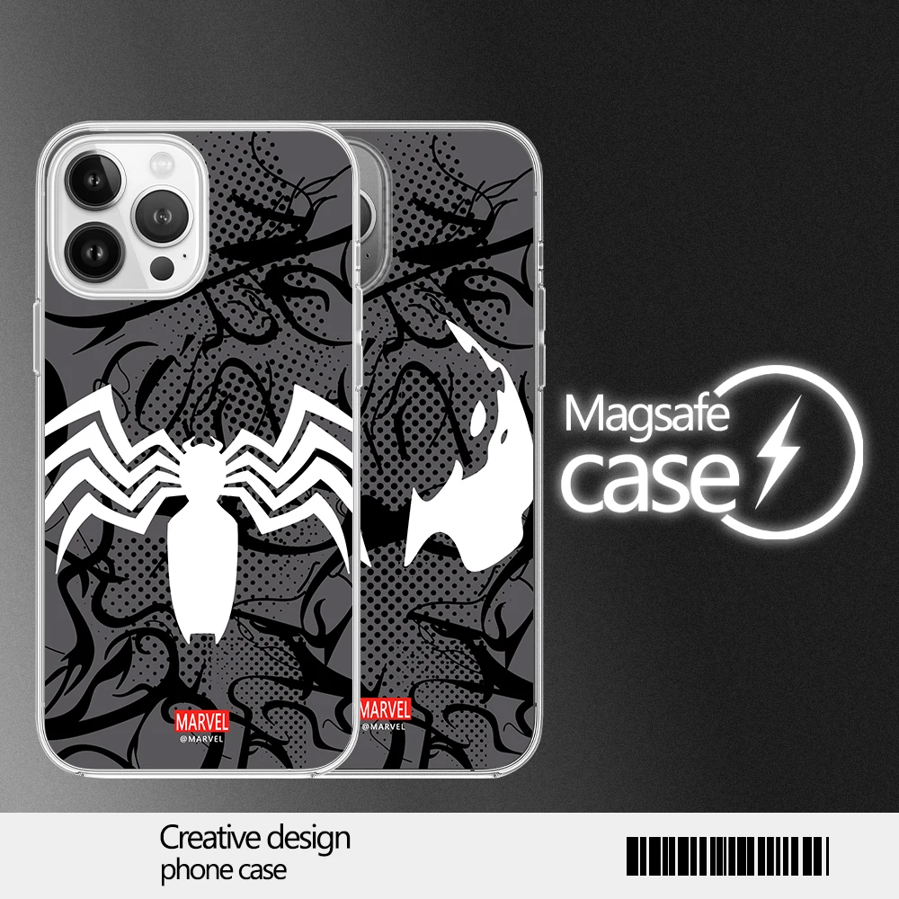 MINISO Venom Spider-Man Phone Case for iPhone 12 11 13 14 15 16 Max Pro Plus Magsafe Magnetic Wireless Cover