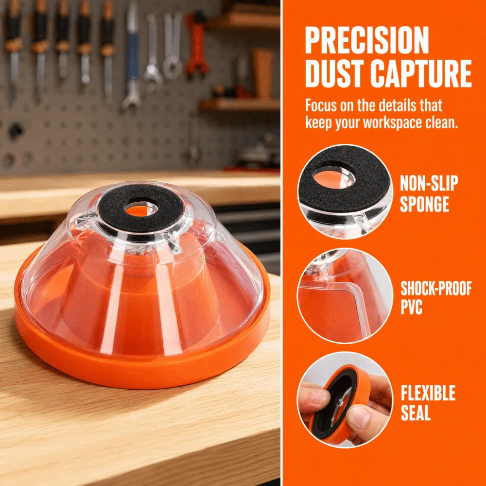Orange Drill Dust Collector Shockproof Design Plastic Material Electric Drill Dust Cover Electric Powered Anti-Slip Grip