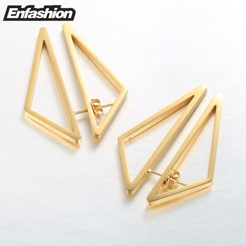 Enfashion Triangle Double Sided Earrings Stud Earring Gold color Earings Stainless Steel Earrings For Women Jewelry Brincos