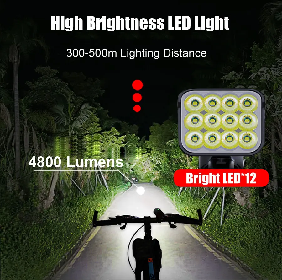 NEWBOLER 12 LED Bike Light 4800 Lumens USB Chargeable Aluminum MTB Bicycle Light 10000mAh Power Bank Headlight Bike Accessorie