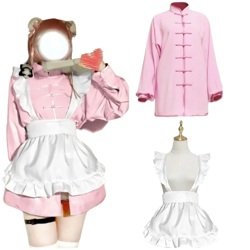 

Chinese Style Lolita Maid Dress Chef Cosplay Costume Chinese Traditional Shirt Apron Set for Women Girl Halloween Party Outfit