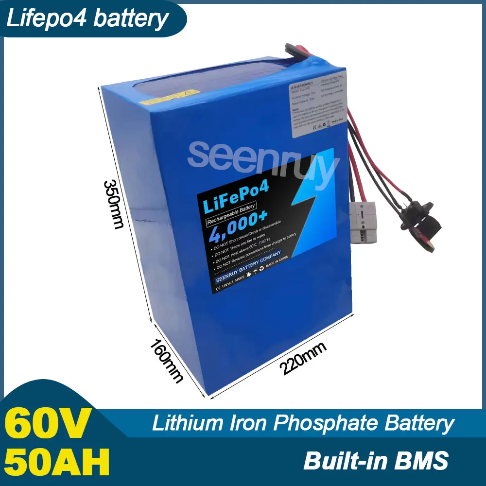 

60V 50AH Lifepo4 With Charger 50A 100A 120A Lithium Iron Phosphate Battery Perfect For 6500W Tricycle Motorcycle Scooter Ebike