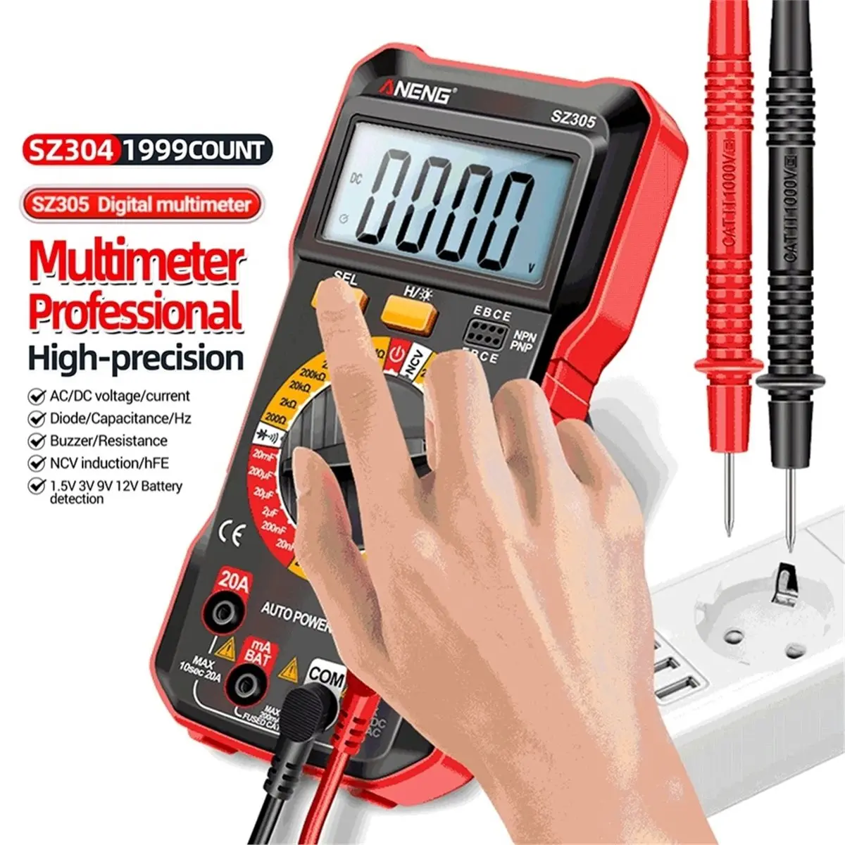 A79G  SZ305 Digital Multimete True RMS Handheld Multifunction High Tester NCV Votage Current Resistance Ohm Tool