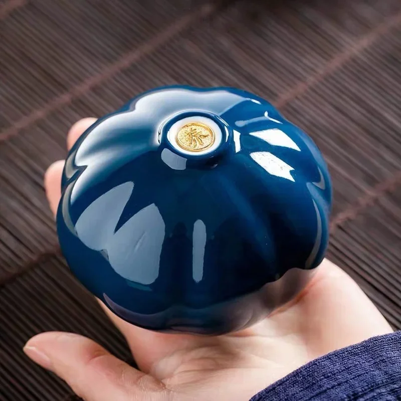 Porcelain Glaze Storage Jar Portable Tea Lantern Shape Sealed Ceramic Decor