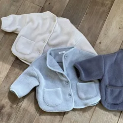 Abrigo grueso de terciopelo para bebé, chaqueta de manga larga, cárdigan informal sólido, Tops de lana cálidos para niño pequeño, novedad de invierno 2024