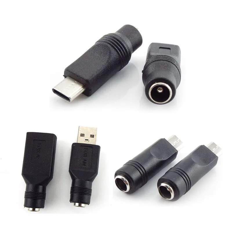 Adaptor konverter konektor 5V Jack wanita, DC power Jack 5.5*2.1mm ke USB 2.0 Male mirco Tipe c Plug Female Jack