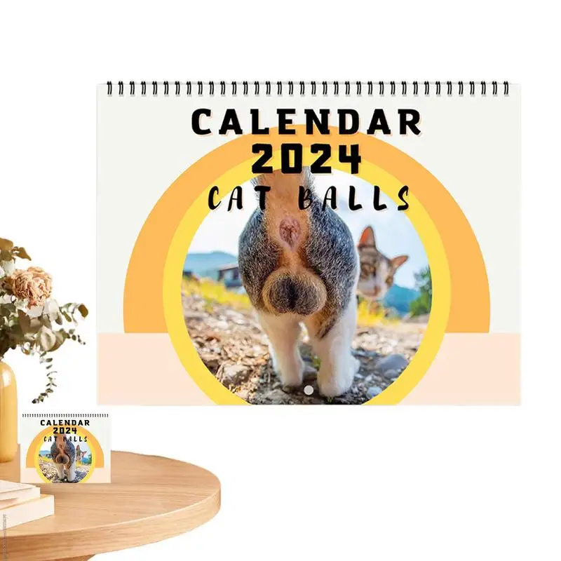 2024 Katzen kalender lustige Katzen Wandkalender mit großen Katze Butt holes Rechteck niedliche Katze Monats planer 12 Monate Kalender