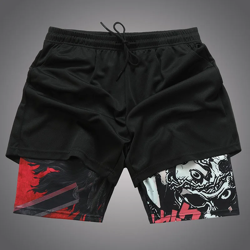 

American Style Summer Ice Silk Quick Dry Fitness Shorts Men's plus Size Apparent Two-Piece Basketball Training Pants