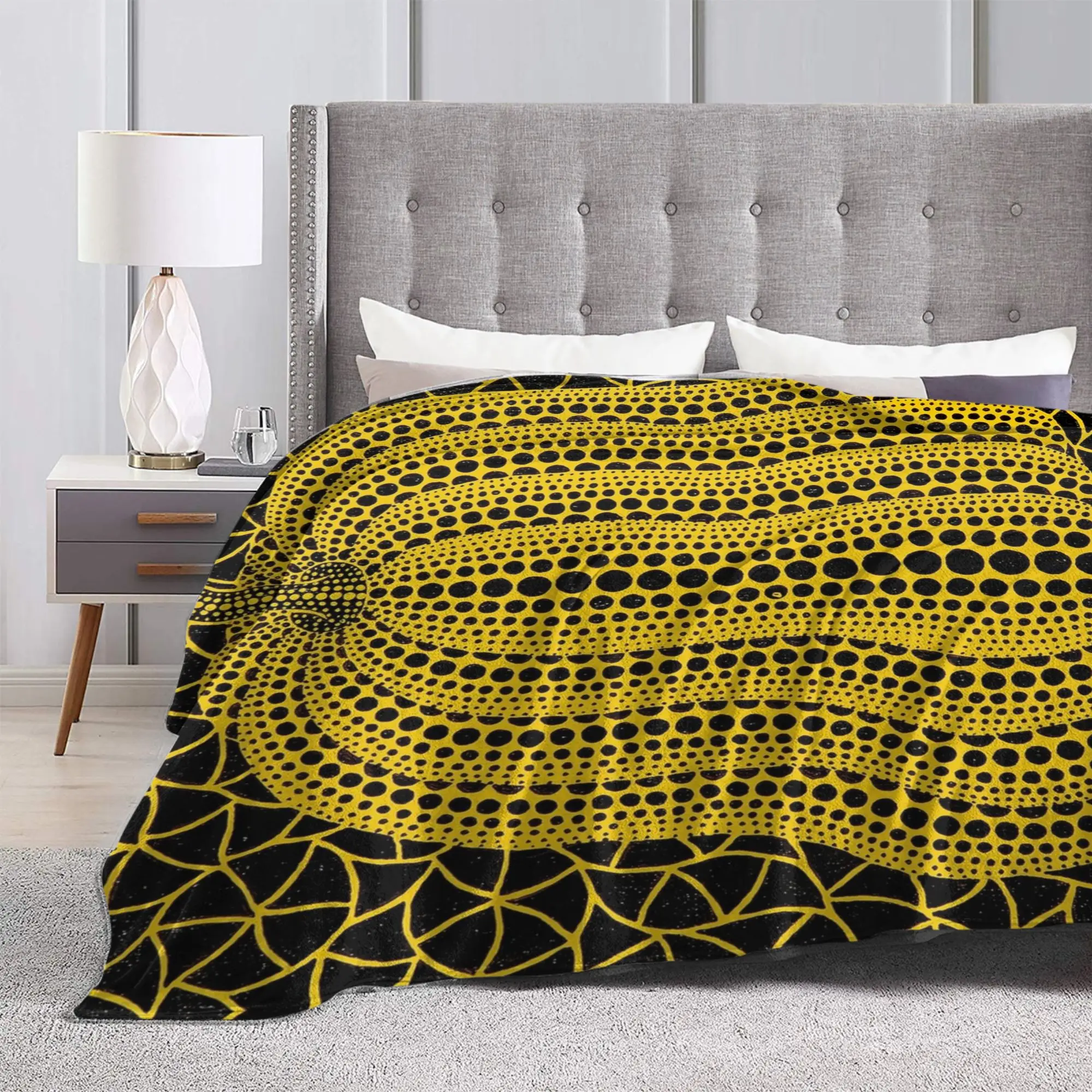 Yayoi Kusama Pumpkin Knitted Blanket Coral Fleece Plush Abstract Dots Polka Pop Warm Throw Blankets for Outdoor Bedroom Quilt