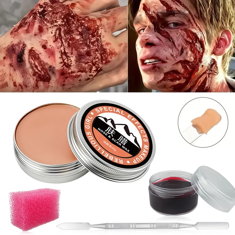 Scar Wax Set with Scraper: Create realistic Special Effects for Halloween or Cosplay-Body Painting,Fake Wounds and Modeling Wax