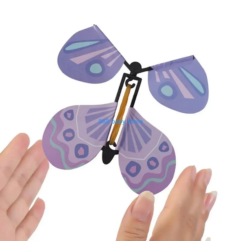 

29EE 10Pcs Flying Toy Surprising Toy Mystical for Butterfly for w/ Elastic Wind Up Powered Easy Operate Fancy Decor of Card B