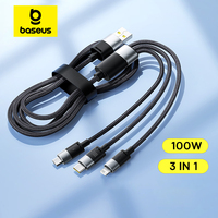 Baseus 3 in 1 100W Cable USB C to Type C PD Fast Charger Data Quick Charging Cord For Macbook iPhone Samsung Xiaomi Phone Wire