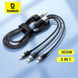 Baseus 3 in 1 100W Cable USB C to Type C PD Fast Charger Data Quick Charging Cord For Macbook iPhone Samsung Xiaomi Phone Wire