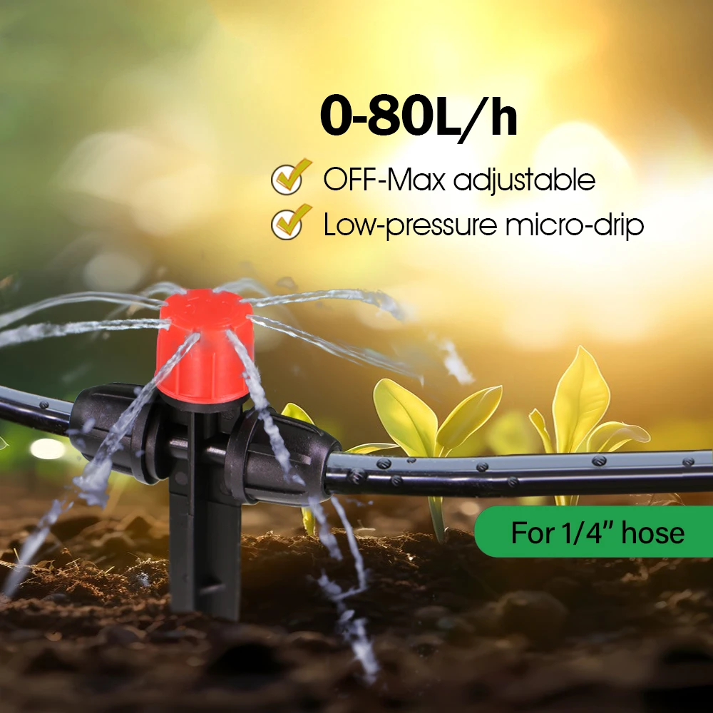 1/4 بوصة 8 فتحات مع حصة قابلة للتعديل 0-80 لتر/ساعة تدفق الرش المضادة للسقوط لنظام الري بالتنقيط الصغير للري في الهواء الطلق