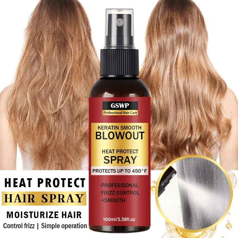 GSWP Heat Protection Hair Spray. Deeply moisturises, smooths and strengthens hair, suitable for all hair types. 100/200ml