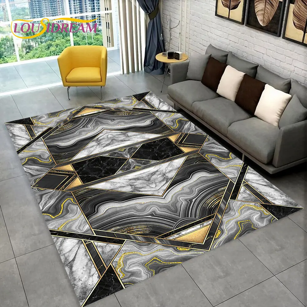 

3D bstract Geometry Marble Colour Gold Area Rug,Carpet Rug for Living Room Bedroom Sofa Doormat Decoration,Non-slip Floor Mat HD