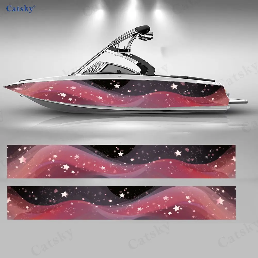 2Pcs Soft Pink Star Stream Boat Stickers, PVC Waterproof Durable Vinyl Wrap Decals for Fishing Boats, Durable and Stylish Design