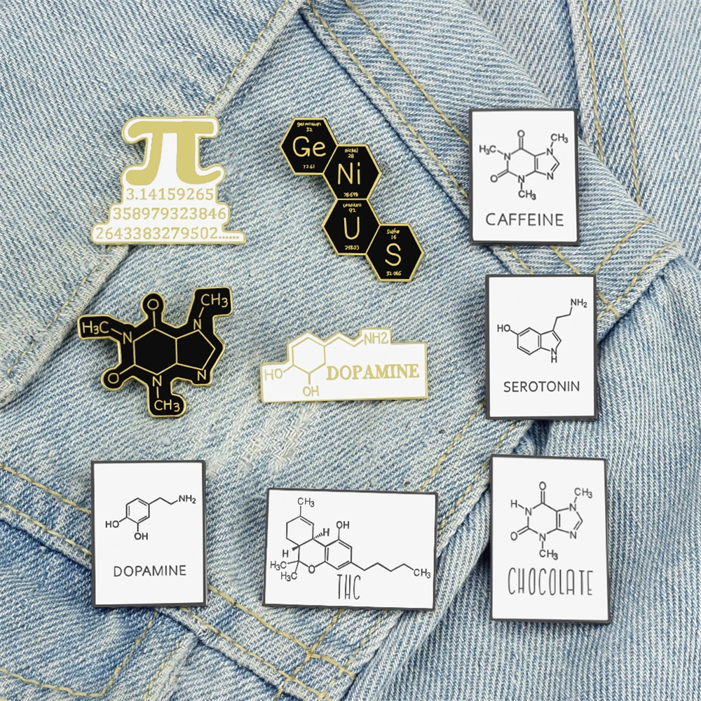 Creative Math Science Brooch π Chemical Element Molecular Formula Enamel Pin DOPAMINE Custom Badge Lapel Bag Jewelry Friend Gift