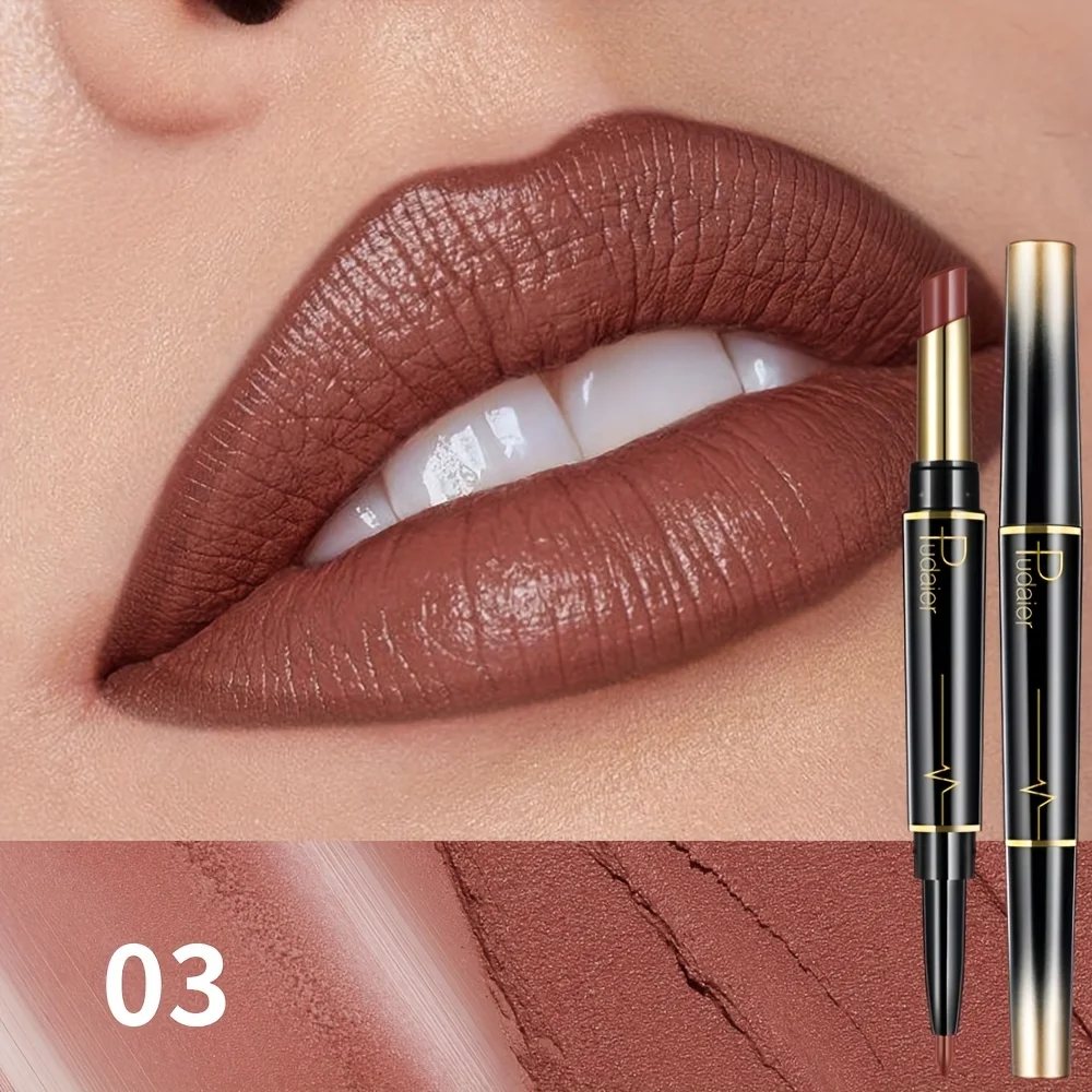 Double-headed lipstick - lip liner and lip gloss, moisturizing formula, not easy to smudge, suitable for daily use and parties.