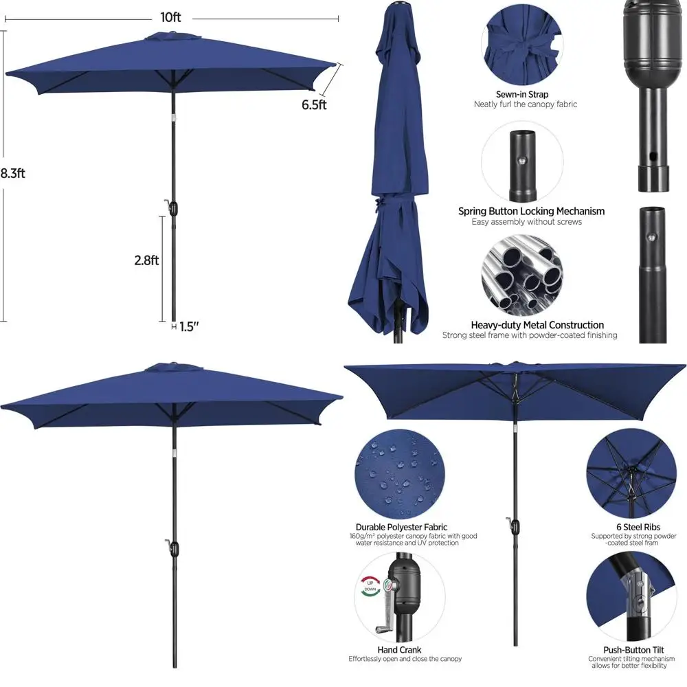 

Большой зонт для патио 6,5 футов с кнопочным механизмом и ручкой, со светодиодной подсветкой, идеально подходит для сада, газона, пляжа, бассейна, террасы - темно-синий