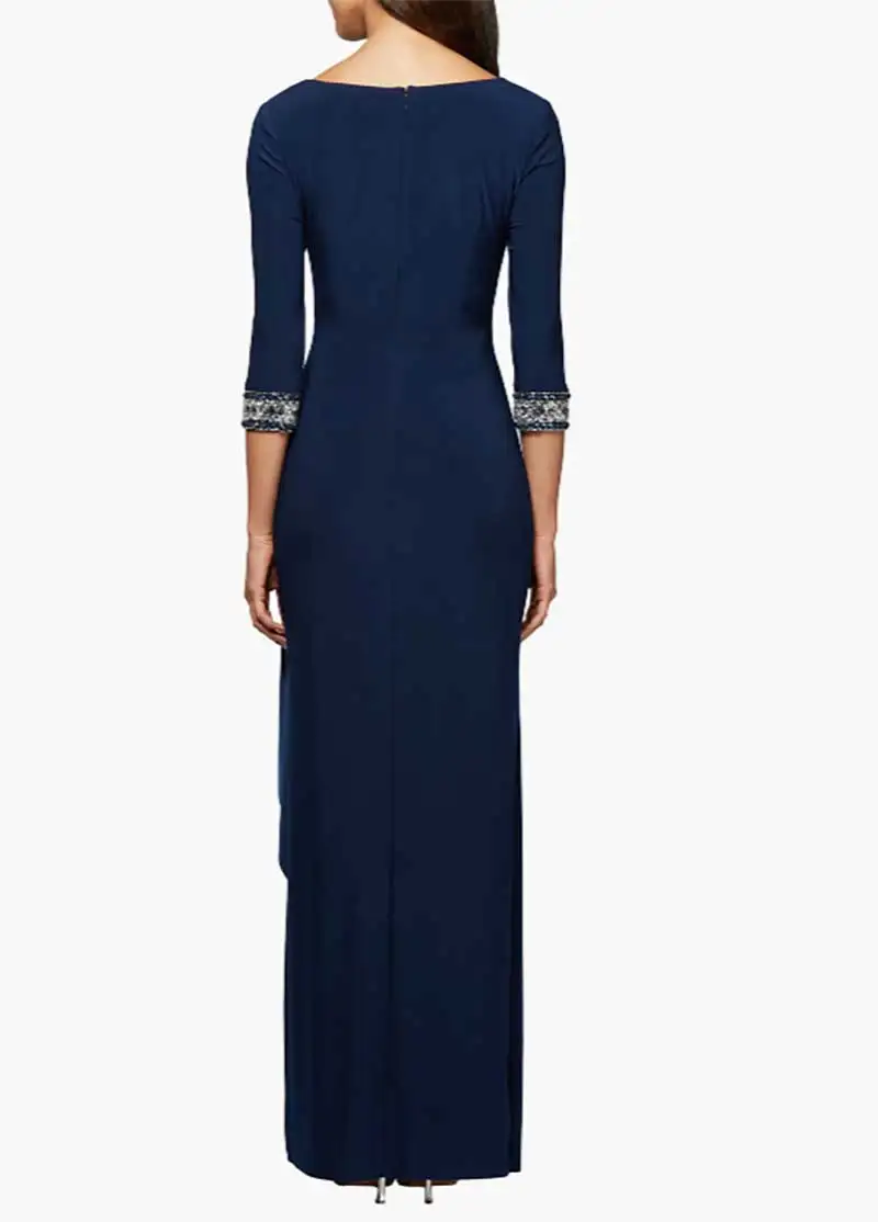 Elegant Women's Mother of the Bride Dress Half Sleeve O Neck Pleated Applique Formal Party Wedding Guest Mother Gown Customized