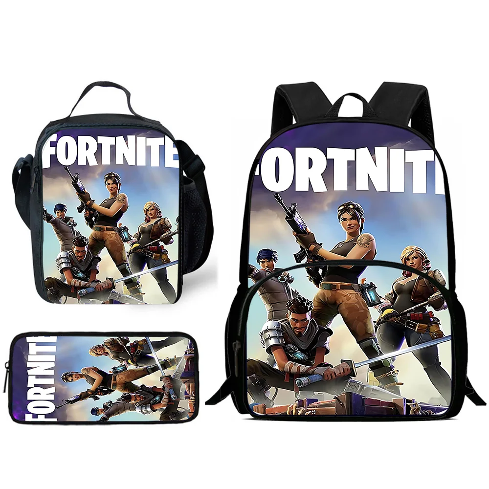 Hot Game Classic FortniteS Child Backpacks Lunch Bag Pencil Case Pupil Large Capacity School Bags For Boy Girl Best Gift