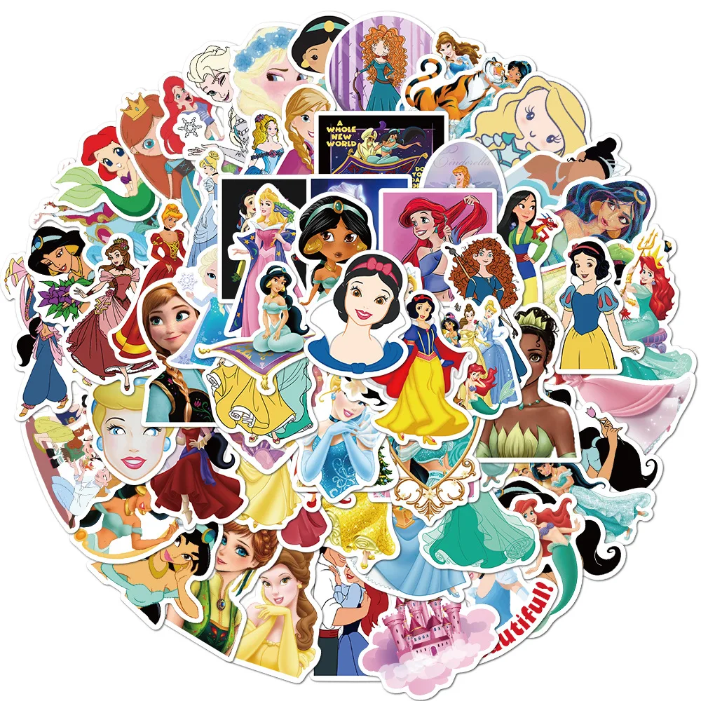 

100pcs Mix Disney Princess Stickers for Laptop Graffiti Suitcase Car Waterproof Cartoon Sticker Decal Children Toy Gift